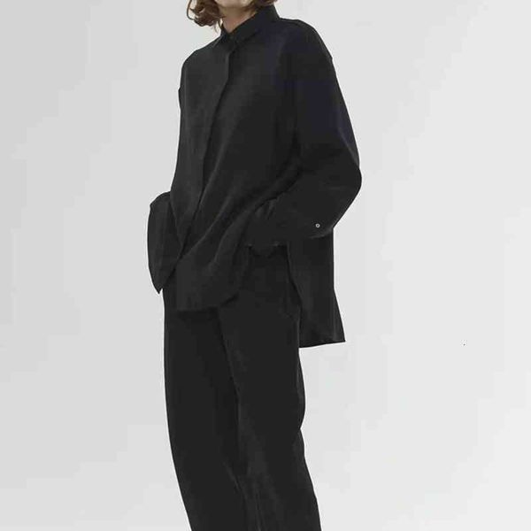 

casual dresses nordic minority tot summer classic loose wrinkled yarn shirt design sense small lapel profile dark placket rhej, Black;gray