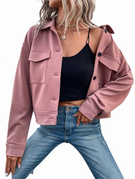

women's jackets drop shoulder flap pocket jacket clothing r8fl#, Black;brown
