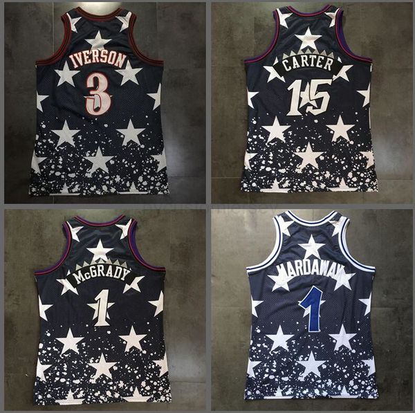 

stitched basketball dense jersey 15 carter hardaway 1 mcgrady 3 iverson mitchell and ness mesh classic retro jerseys men s-2xl, Black