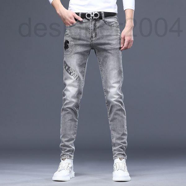

men's jeans designer 2021 new men's jeans korean casual elastic slim small foot print drill grey sslc, Blue