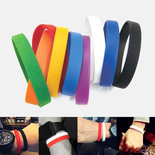 

silicone rubber wristband strands basketball sports wristbands flexible hand band cuff bracelets casual for women men accessories, Black