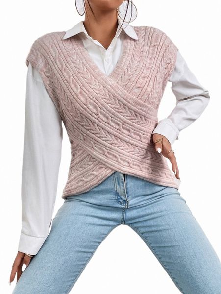 

women's sweater crossover cable knit without blouse m8ki#, White;black