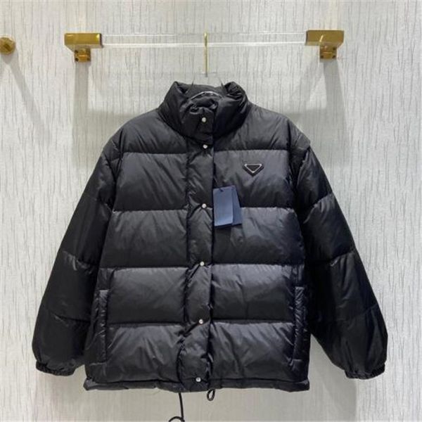 

womens designer luxury down jacket fashion inverted triangular sleeves removable downs parkas vest outdoor winter short coat jackets, Black