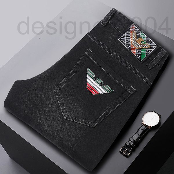 

men's jeans designer 2021 autumn and winter new men's jeans straight goods high-end brand dark elastic denim cotton pants vqn2, Blue