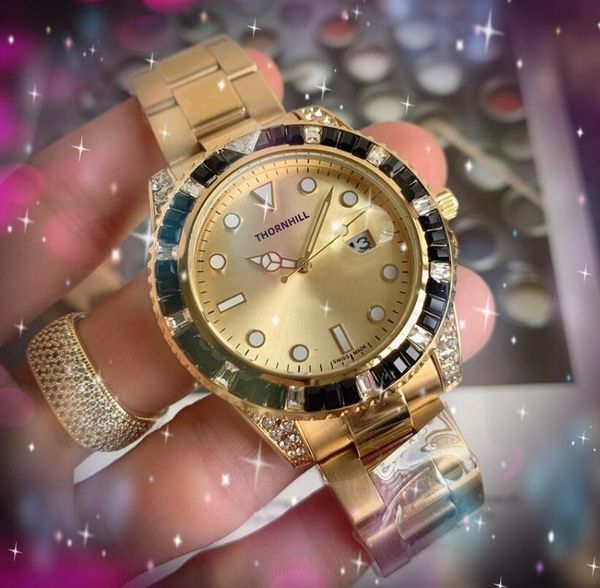 

big diamonds men designer gold wristwatch 41mm fashion luxury shinning quartz watch relojes de marca mujer, Slivery;brown