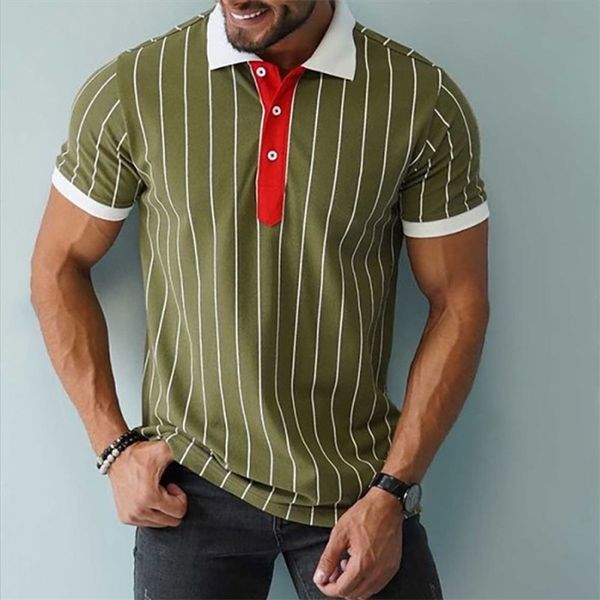 

summer loose men slim striped polo shirt casual mens business turn-down shirts fashion autumn button short sleeve pullover 220317, White;black
