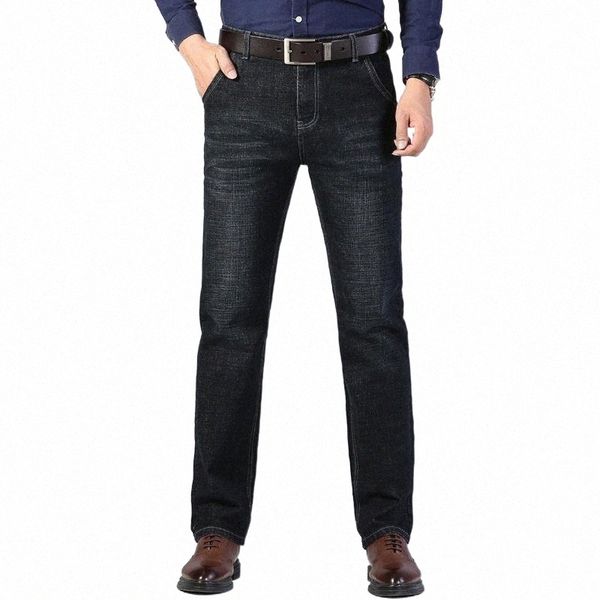 

men's jeans winter 2022 warm comfortable slim fit business fashion thicken denim trousers black blue1 p7i3#, Blue