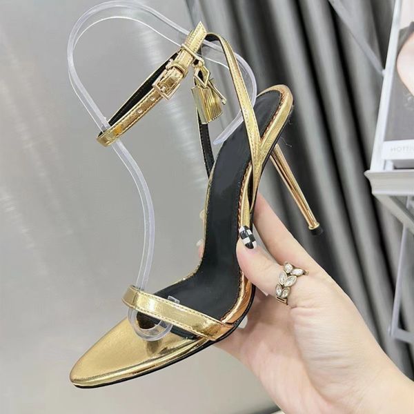 

stiletto sandals for womens luxury designer zip high heeled dress shoes genuine leather fashionable comfortable10cm heel rome sandal, Black