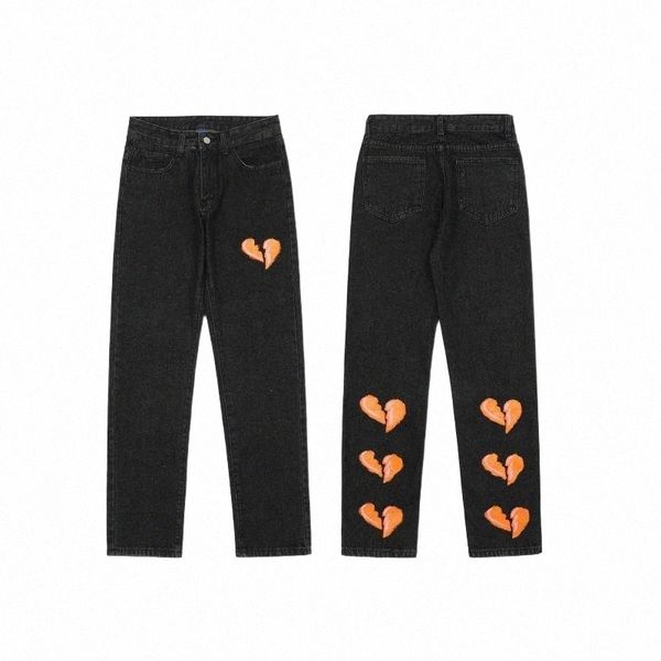 

men's jeans high street casual four seasons heart break print y2k men trousers streetwear clothing pants for women techwear clothesmen&, Blue