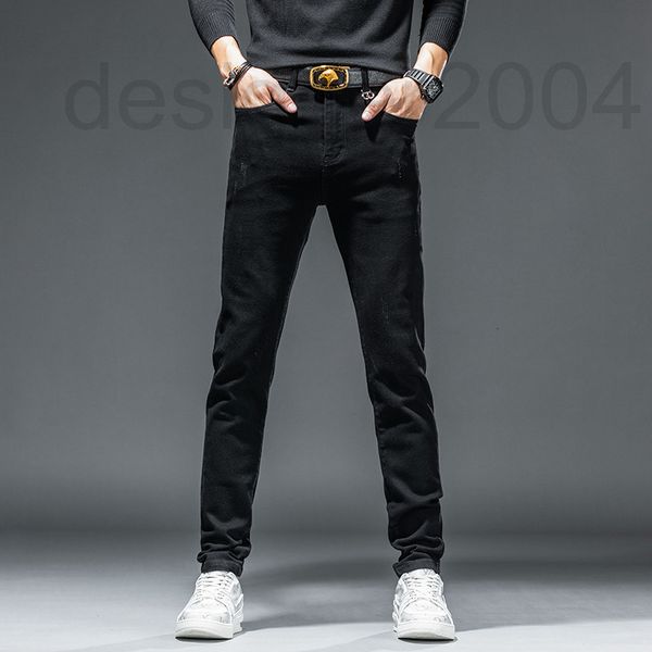 

men's jeans designer 2021 autumn winter new jeans men's fashion simple slim fit small feet casual elastic pants h9ha, Blue
