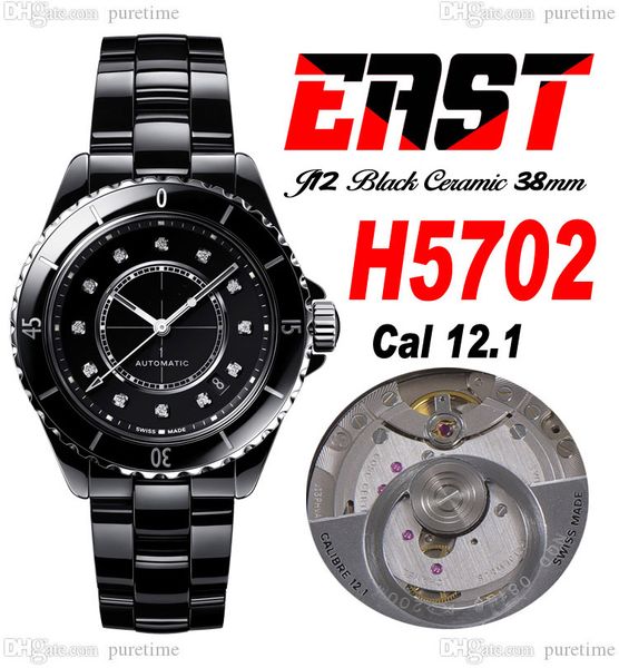 

east j13 38mm h5702 a12.1 automatic mens ladies watch korea ceramic black dial diamonds markers ceramics bracelet super edition womens watch, Slivery;brown