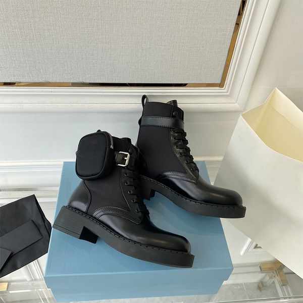 

latest women ankle boot shiny leather lace-up boots re-nylon mid-calf luxury boots black white with purse king combat boots with box no407