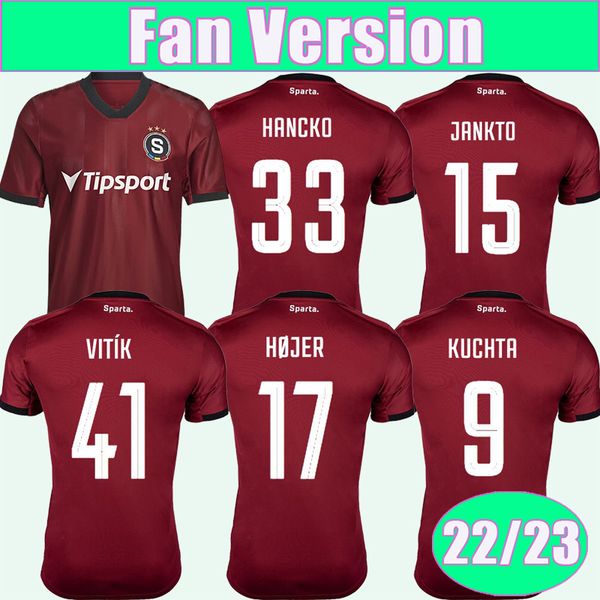 

22 23 sparta praha kuchta men soccer jerseys krejci vitik sacek hojer hancko home red shirt short sleeves uniforms, Black;yellow