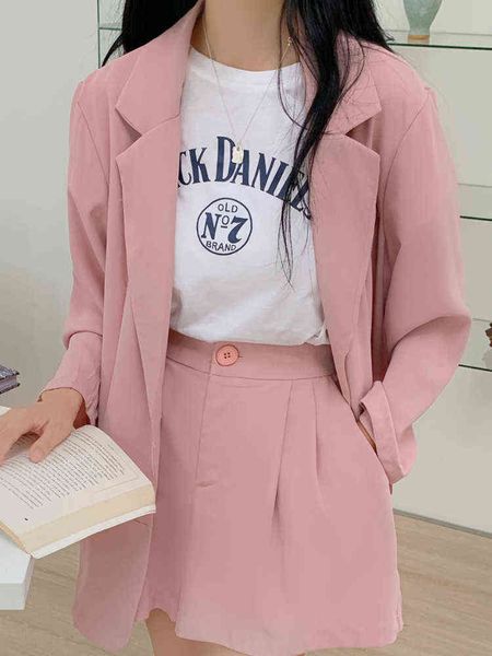 

summer elegant casual women blazer shorts suit office ladies business loose vintage clothes two pieces set femme fashion outfits j220813, White;black