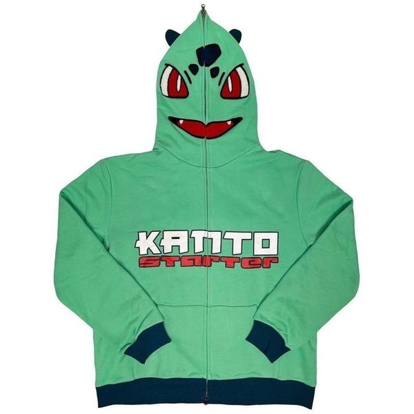 

green frog embroidered jacket y2k streetwear loose retro goth oversized sweatshirt hip hop trend zip hoodie men and women 220819, Black