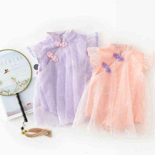 

2022 baby kids clothes summer new bodysuit infant princess dress party wedding christening 6 -24months cute cheongsam y220819, Red;yellow
