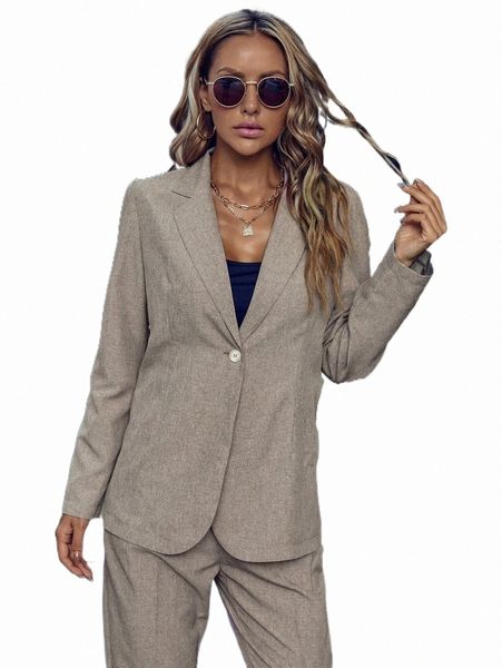 

women's two piece pants lapel neck single button blazer t5tc#, White