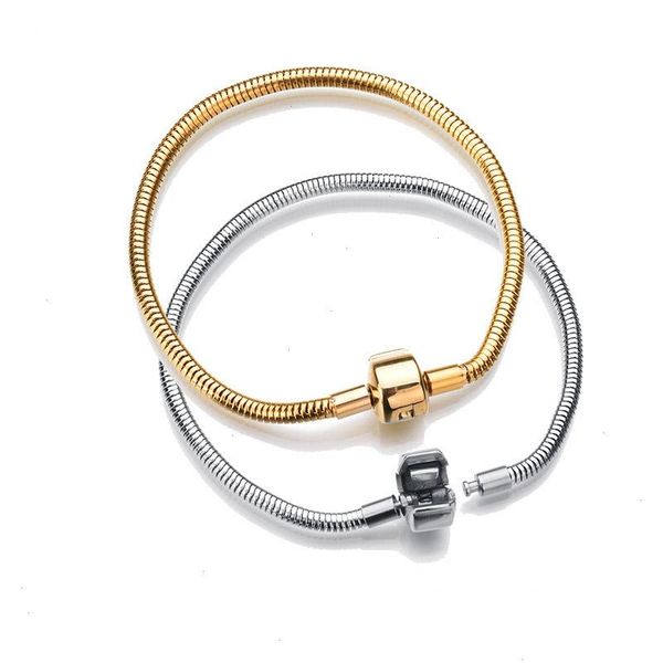 

316l gold silver color strand stainless steel snake chain link bracelet fit european brand women diy jewelry making 17-21cm, Black