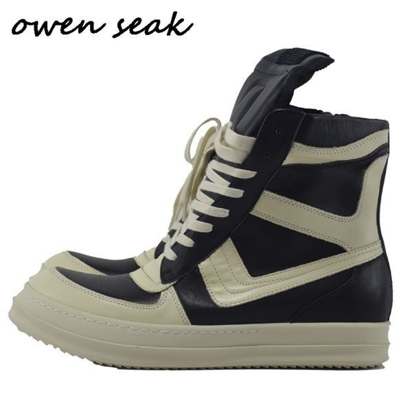 

owen seak men high ankle luxury trainers genuine leather winter boots women lace up casual sneaker zip flats black white shoes 220818