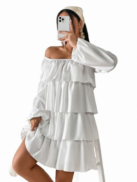 

off shoulder ruffle layered dress a4em#, Black;gray