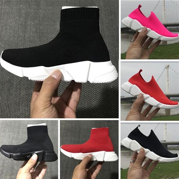 

2020 kids fashion ankle speed stretch mesh high trainer running shoes speed knit sock mid-trainer sneakers244u, Black