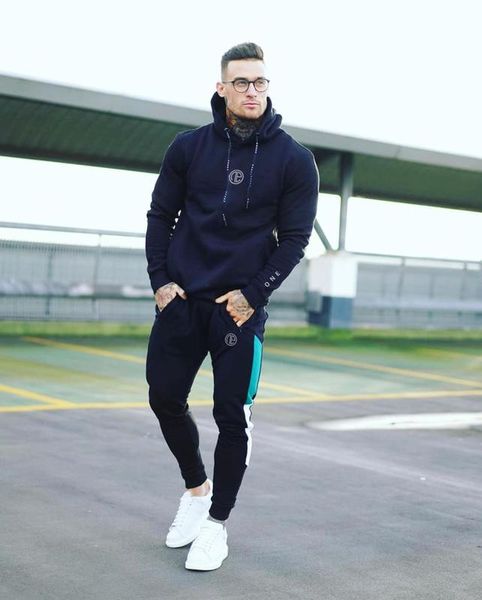

men's sports suit brand clothing men tracksuit sets sweatshirt muscle men hoodiespants sets gyms running suit 220819, Gray