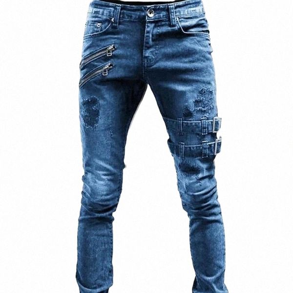 

men's jeans men beauty excellent stretch trousers lightweight pencil e7t9#, Blue