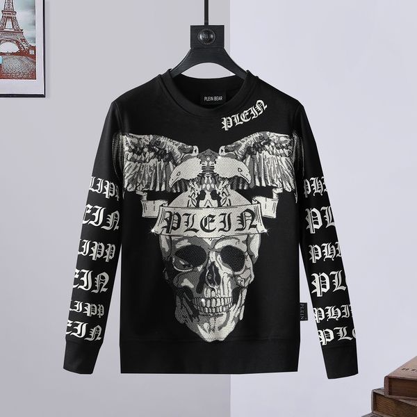 

plein bear brand men's hoodies sweatshirts warm thick sweatshirt hip-hop loose characteristic personality skull pullover rhinestone lux, Black