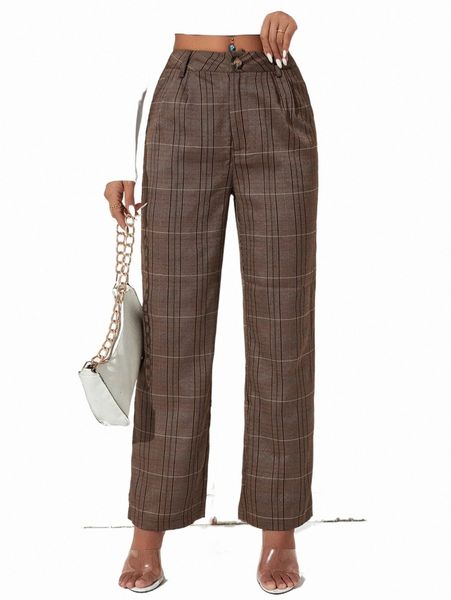 

women's pants petite plaid print high waist pants clothing a5z0#, Black;white