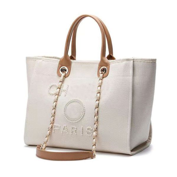 

luxury women's fashion evening bags brand ch handbags pearl tote canvas beach bag designers female portable shoulder large capacity big, Black;red