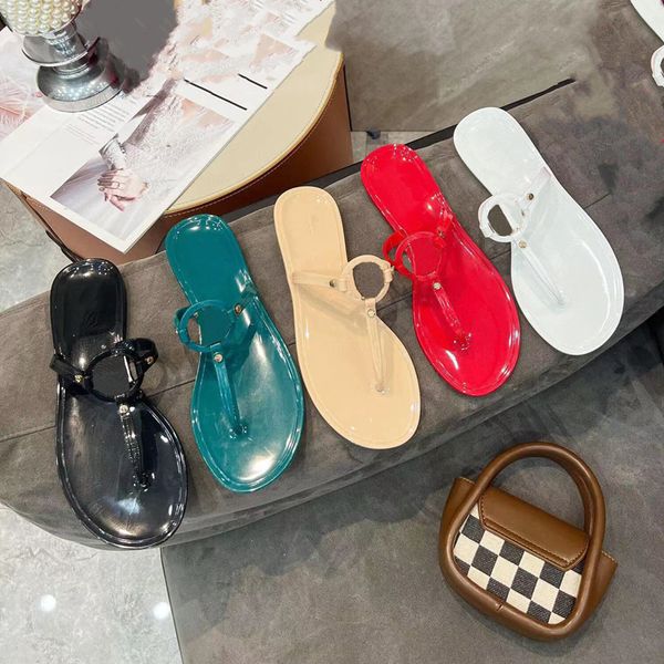 

designer ladies slippers sheer jelly sandals fashion flat simple seaside vacation flip flop 36-42 yards with box, Black