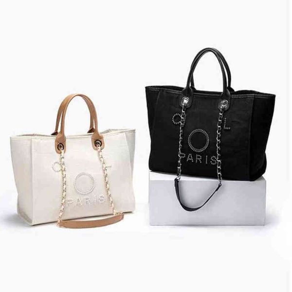 

fashion luxury women's evening bags brand ch handbags pearl tote canvas beach bag designers female portable shoulder large capacity big, Black;red