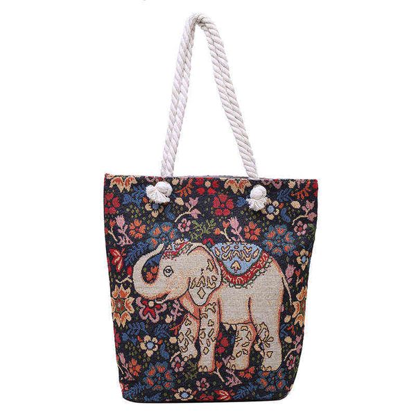 

handbag medium size double sided gold thread embroidered women's bag thick rope cotton cloth street fashion shopping single shoulder 07