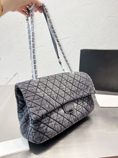 

designer denim maxi jumbo classic flip bag quilted satin chain cross shoulder big mac luxury designer street cool large capacity outdoor tra