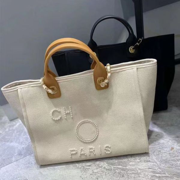 

luxury fashion women's evening bags brand ch handbags pearl tote canvas beach bag designers female portable shoulder large capacity big, Black;red