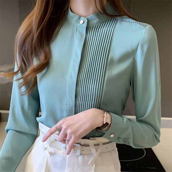 

long sleeve chiffon blouse shirt women blusas mujer de moda stand collar office s blusa e225 220819, White
