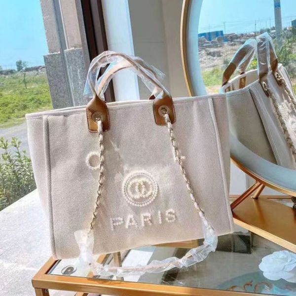 

fashion luxury women's handbags evening bags brand ch pearl tote canvas beach bag designers female portable large capacity big handbag