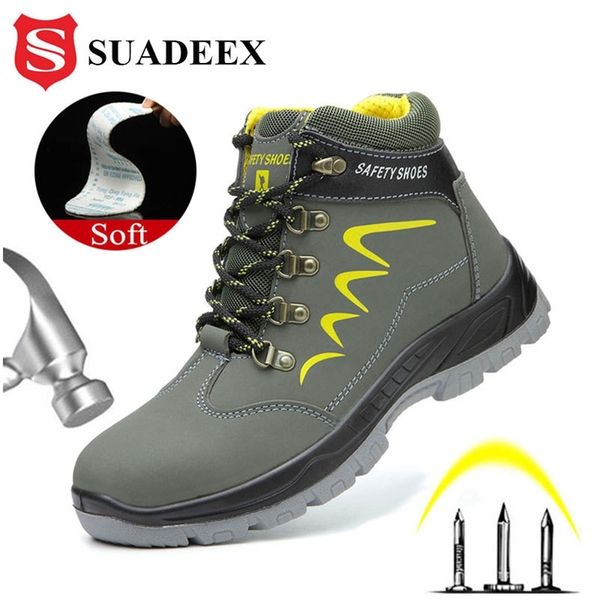 

suadeex safety work boots for men waterproof security ankle shoes anti-smashing steel toe cap boots men construction work boots 201019, Black;brown