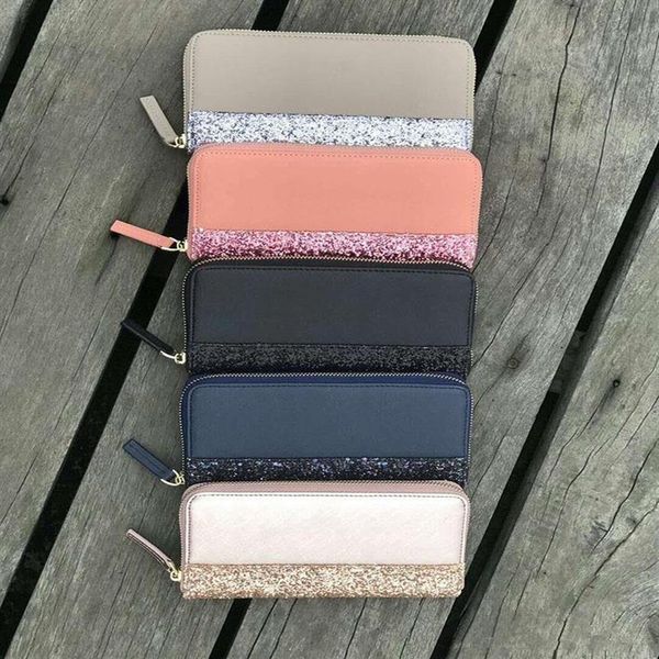 

5 colors glitter wallets coin purse women glitter card holders240k, Red;black
