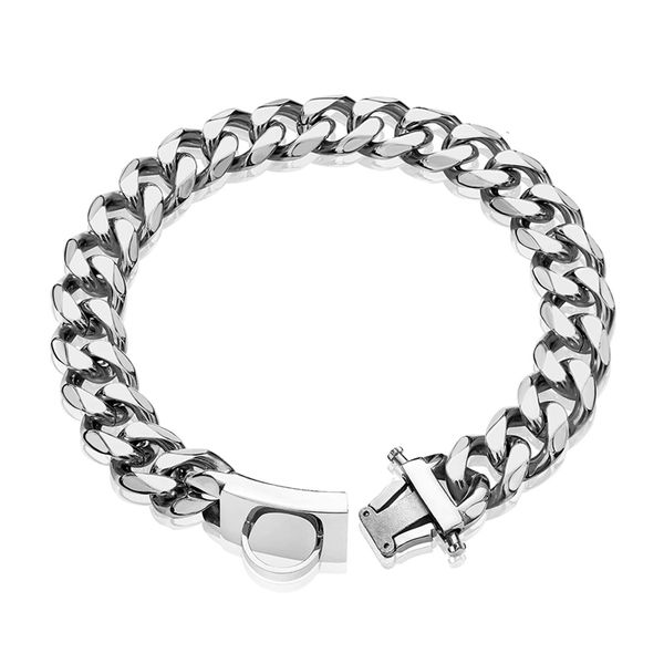 

metal dog collar with safety buckle cuban chain strong heavy duty chewy walking training chains, Silver