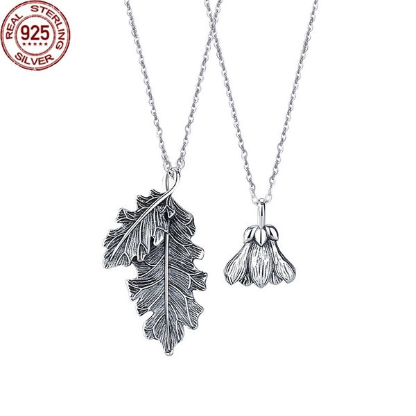 

s925 sterling silver couple necklace strands a pair of korean samson thai collarbone chain oak and kapok small pendant, Black