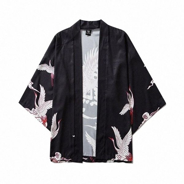 

ethnic clothing japanese kimono fish men and women summer half sleeves cloak jacket blouse loose casual fashion beach plus oversized coa 633, Red