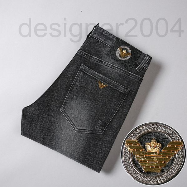 

men's jeans designer high end light luxury smoke grey jeans men's four seasons elastic slim leggings casual fashion versatile styl, Blue