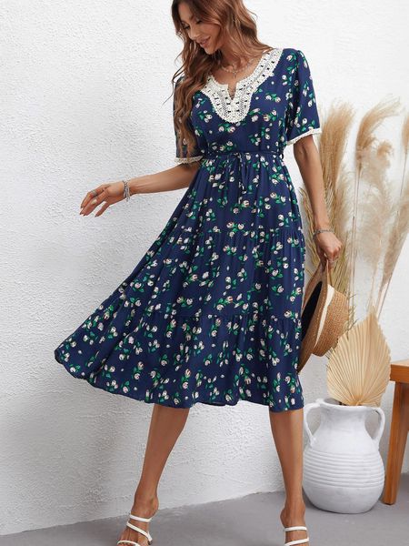 

liti dress summer casual dresses women fashion floral v-neck short sleeve, Black;gray