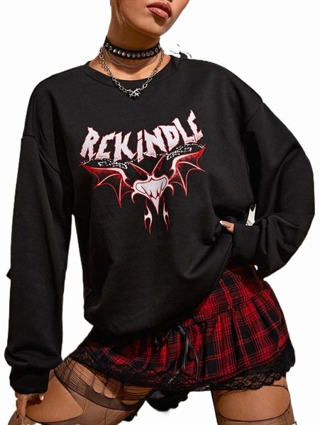 

letter & graphic print sweatshirt s6gb#, Black