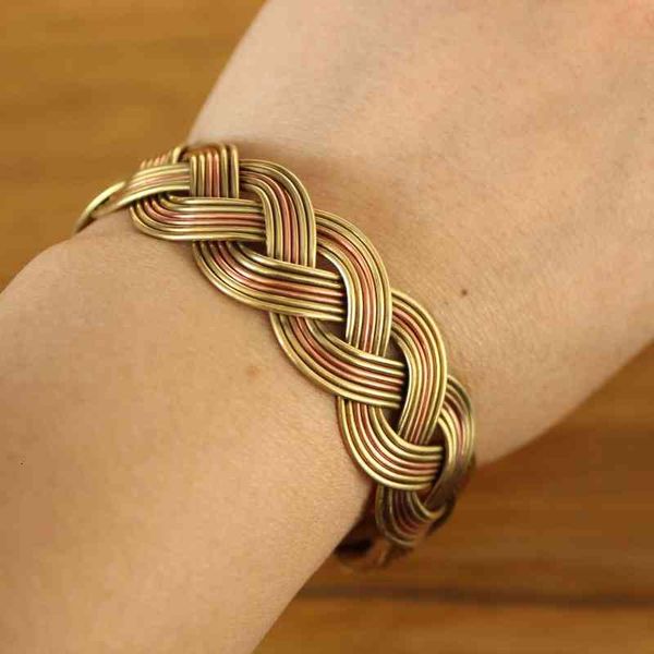 

bangle designer br468 nepal tibetan jewelry 3 color copper metal braided 18mm wide open back cuff bracelet for woman, Black