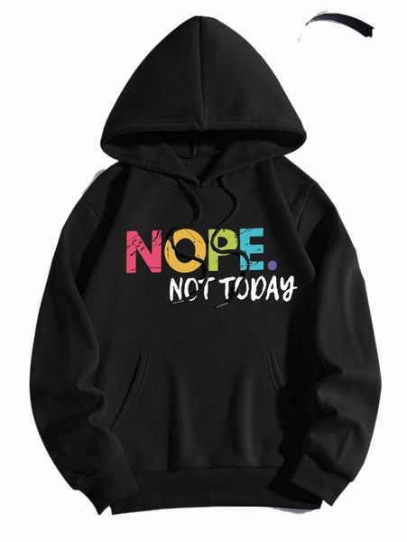 

women's hoodie slogan graphic kangaroo pocket drawstring thermal hoodie d55k#, Black