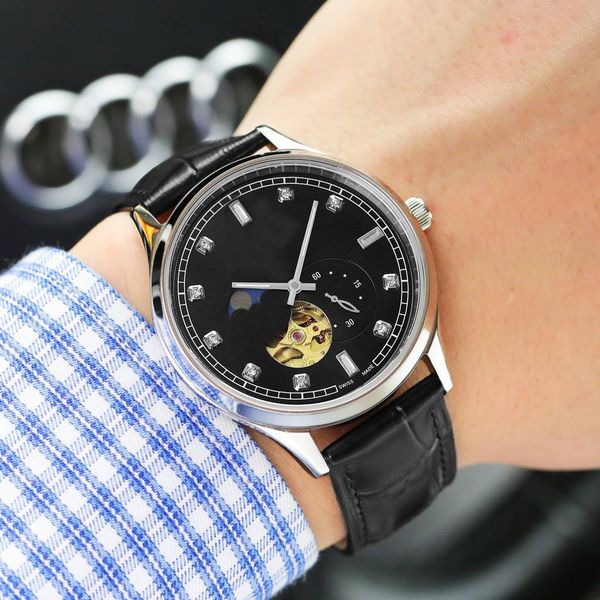 

wen- men's watch leather limited edition 42mm disc diamond elegant fashion noble multifunctional waterproof business relogio mangio erk, Slivery;brown