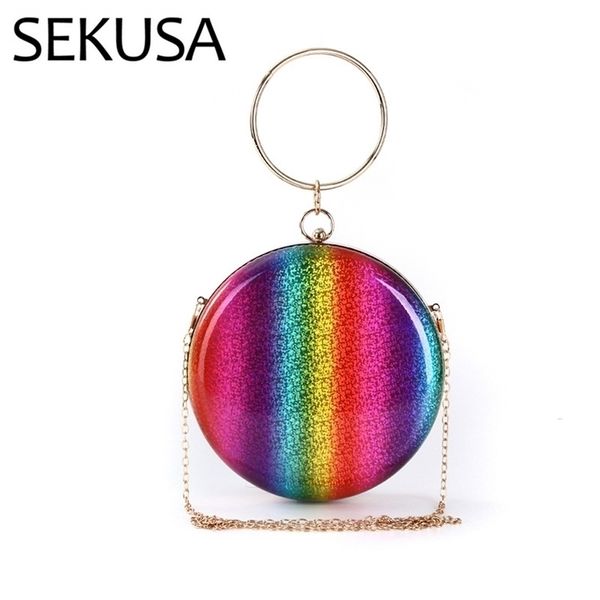 

sekusa metal diamonds evening bags colorful bohemian style small day clutch for party dinner handbags purse 220818