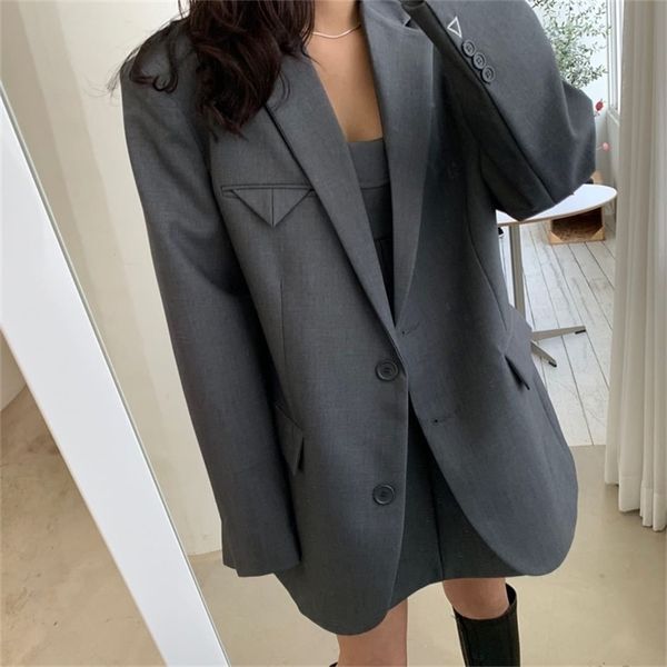 

rziv spring and autumn stylish women s solid color oversize big loose blazer coat 220819, Black;brown